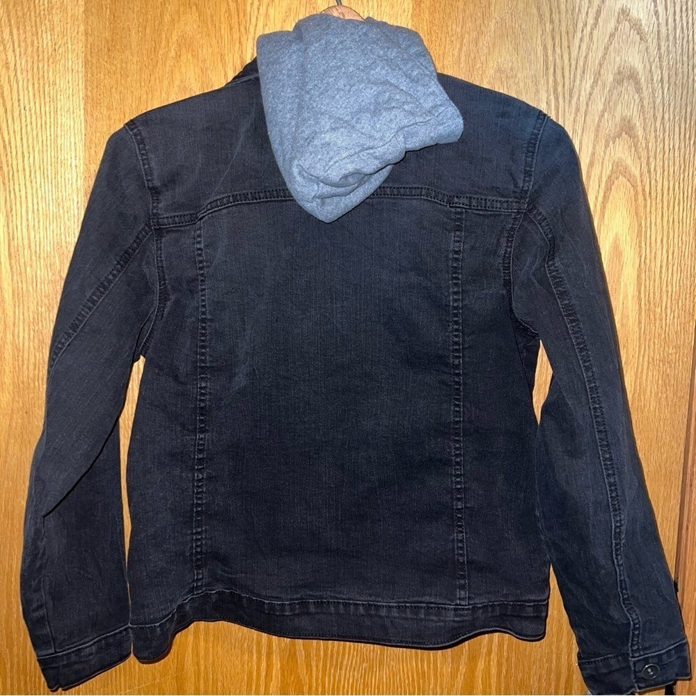 The Childrens Place Kids Boys Girls Black Denim Jean Jacket With Hoodie Size 14 - Picture 5 of 8
